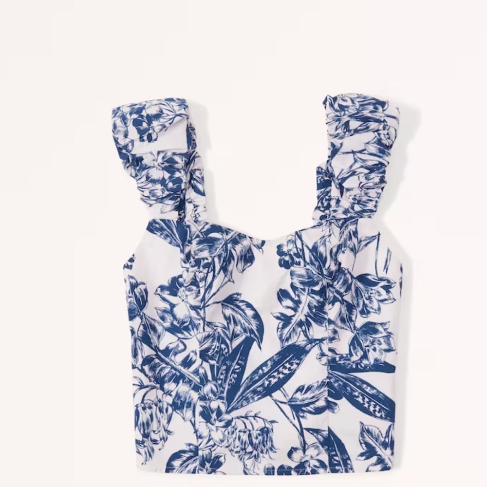 Abercrombie bubble strap poplin top in blue floral